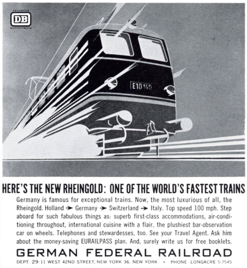 German Federal Railroad. Holiday magazine, March 1962.