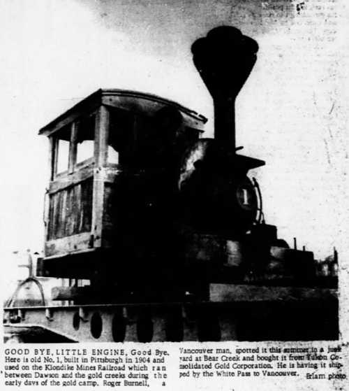 Klondike Mines Railroad locomotive No. 1, 1965