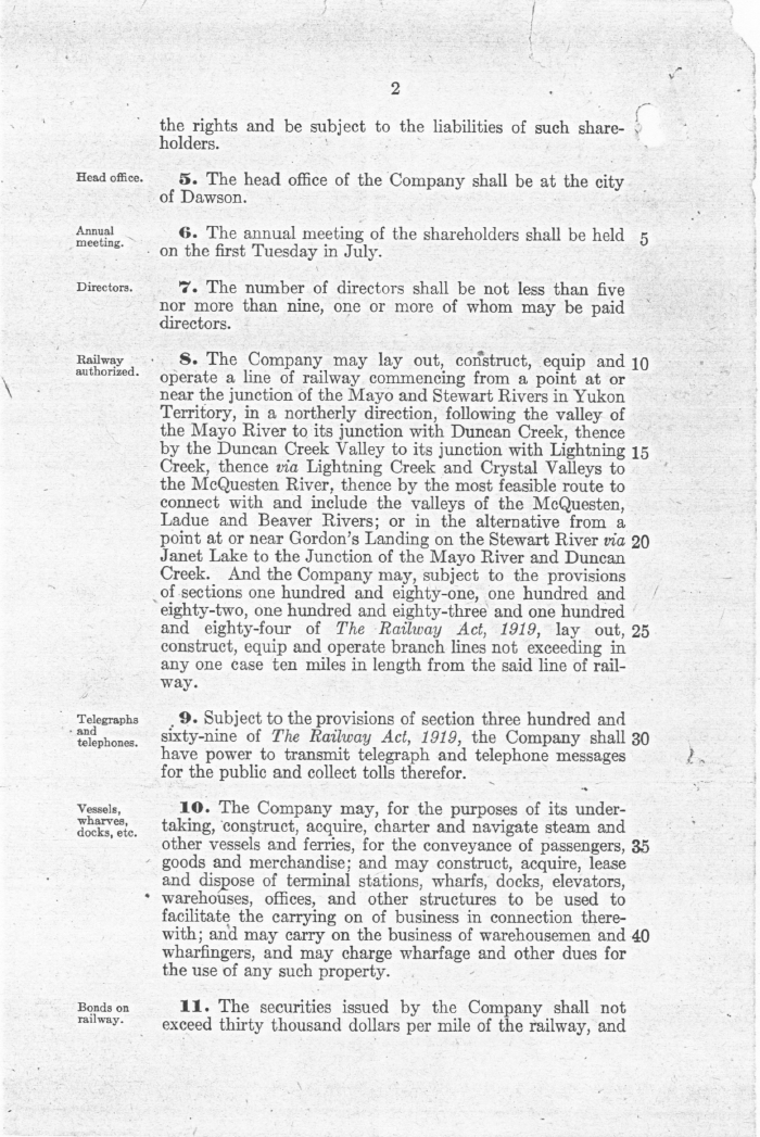 The Mayo Valley Railway, notice of incorporation - March 29, 1921